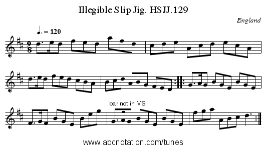 Illegible Slip Jig. HSJJ.129 - staff notation