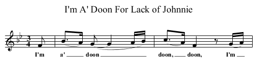 I'm A' Doon For Lack of Johnnie - staff notation