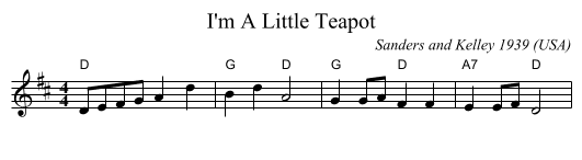 I'm A Little Teapot - staff notation