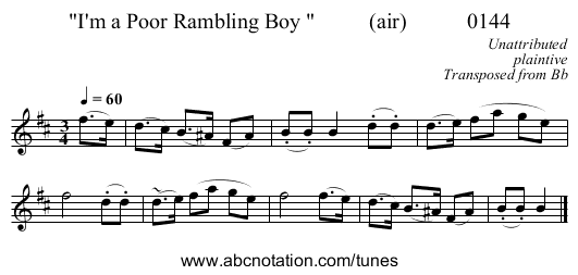 I'm a Poor Rambling Boy           (air)           0144 - staff notation