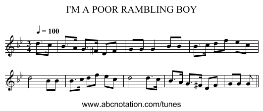 I'M A POOR RAMBLING BOY - staff notation