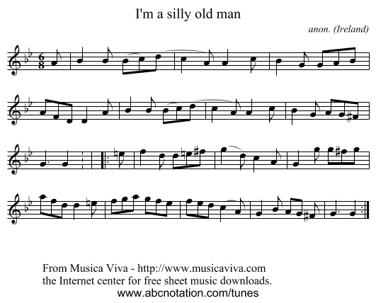 I'm a silly old man - staff notation