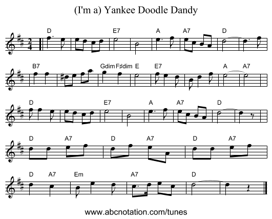 (I'm a) Yankee Doodle Dandy - staff notation