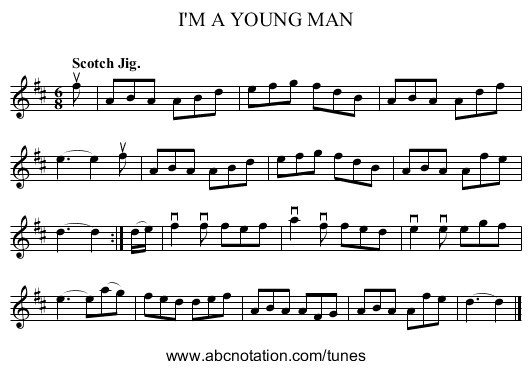 I'M A YOUNG MAN - staff notation
