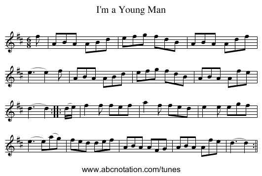 I'm a Young Man - staff notation