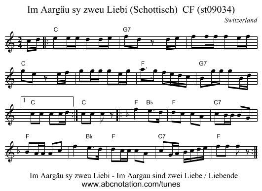 Im Aarg&auml;u sy zweu Liebi (Schottisch)  CF (st09034) - staff notation