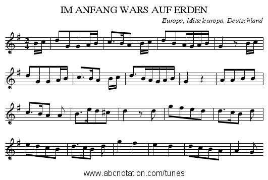 IM ANFANG WARS AUF ERDEN - staff notation