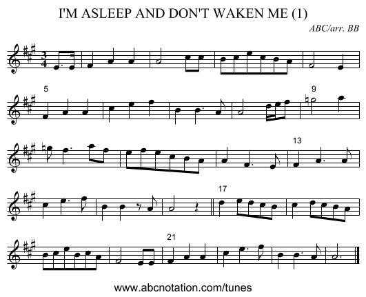 I'M ASLEEP AND DON'T WAKEN ME (1) - staff notation