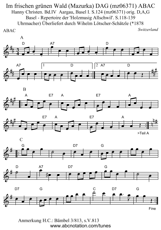 Im frischen grünen Wald (Mazurka) DAG (mz06371) ABAC - staff notation