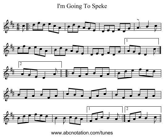 I'm Going To Speke - staff notation