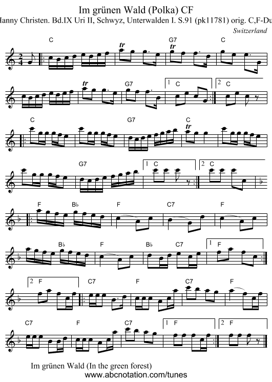 Im gr&uuml;nen Wald (Polka) CF - staff notation