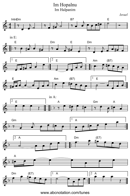 Im Hopalnu - staff notation
