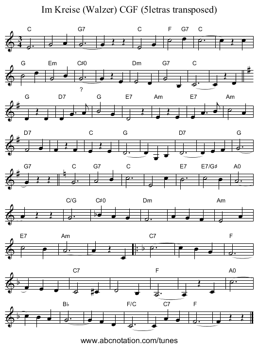 Im Kreise (Walzer) CGF (5letras transposed) - staff notation