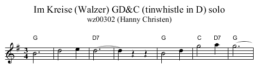 Im Kreise (Walzer) GD&C (tinwhistle in D) solo - staff notation