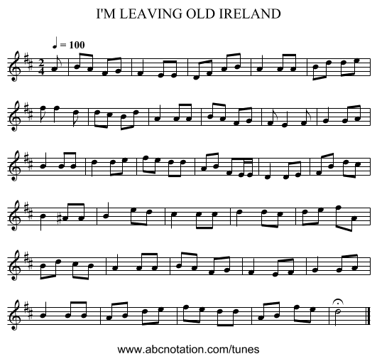 I'M LEAVING OLD IRELAND - staff notation