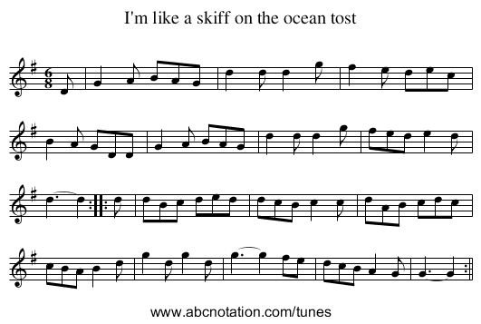 I'm like a skiff on the ocean tost - staff notation