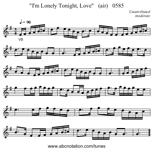 I'm Lonely Tonight, Love   (air)   0585 - staff notation