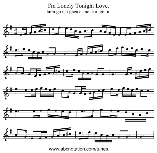 I'm Lonely Tonight Love. - staff notation