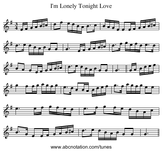 I'm Lonely Tonight Love - staff notation