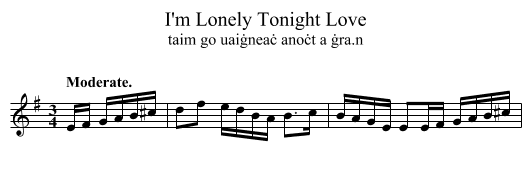 I'm Lonely Tonight Love - staff notation