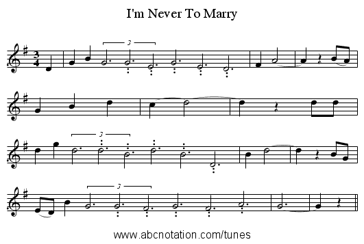 I'm Never To Marry - staff notation