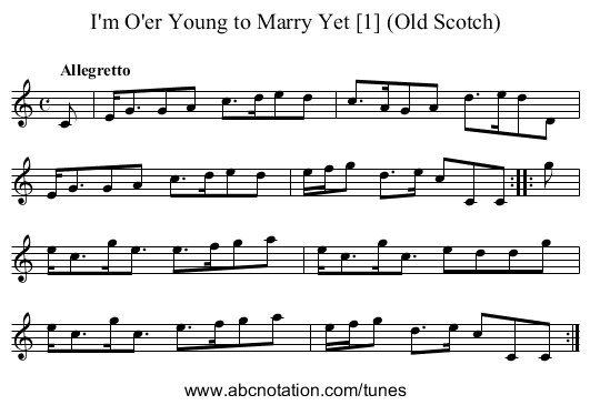 I'm O'er Young to Marry Yet [1] (Old Scotch) - staff notation