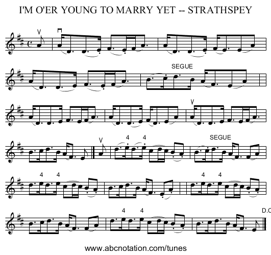 I'M O'ER YOUNG TO MARRY YET -- STRATHSPEY - staff notation