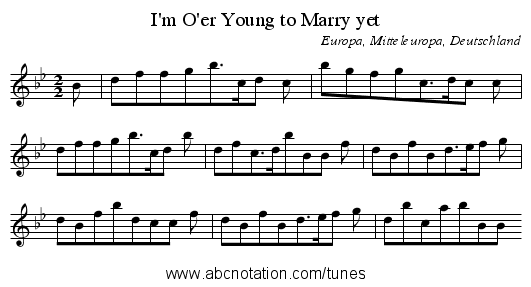 I'm O'er Young to Marry yet - staff notation
