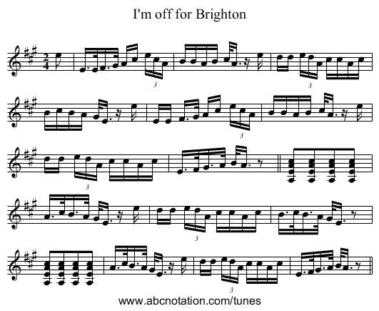 I'm off for Brighton - staff notation
