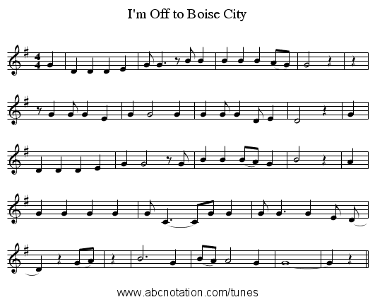 I'm Off to Boise City - staff notation