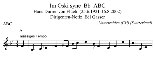 Im Oski syne  Bb  ABC - staff notation