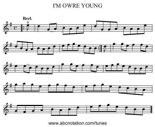 I'M OWRE YOUNG - staff notation
