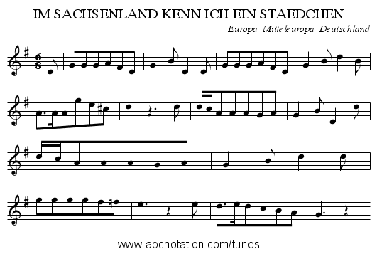IM SACHSENLAND KENN ICH EIN STAEDCHEN - staff notation