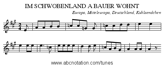 IM SCHWOBENLAND A BAUER WOHNT - staff notation