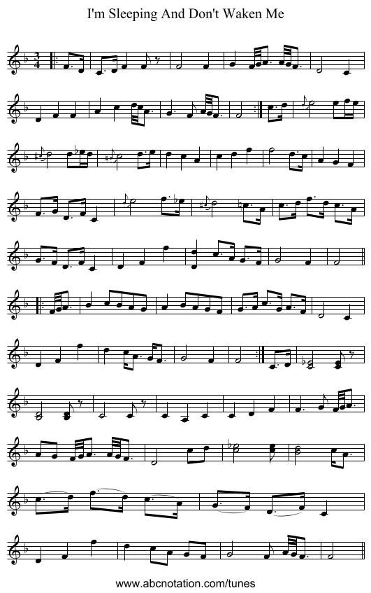 I'm Sleeping And Don't Waken Me - staff notation
