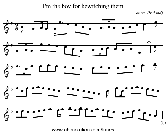I'm the boy for bewitching them - staff notation