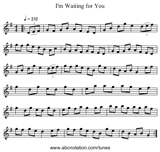 I'm Waiting for You - staff notation