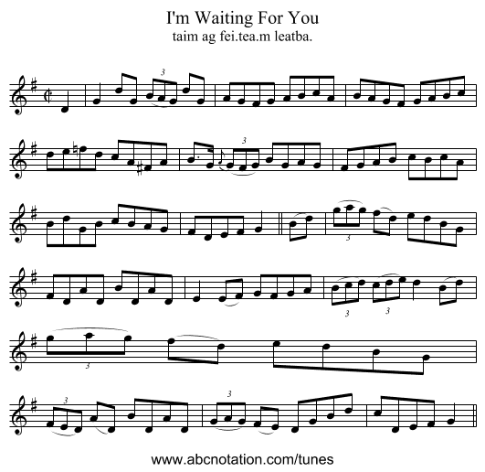 I'm Waiting For You - staff notation