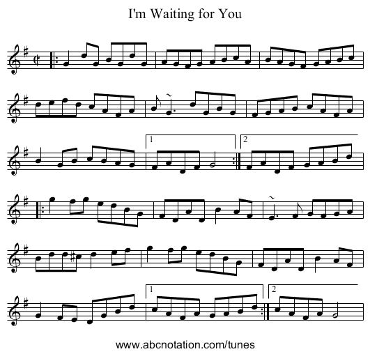 I'm Waiting for You - staff notation