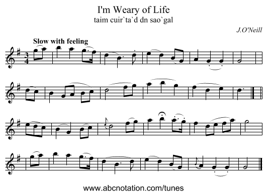 I'm Weary of Life - staff notation