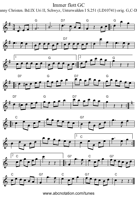 Immer flott GC - staff notation