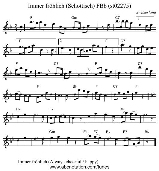Immer fröhlich (Schottisch) FBb (st02275) - staff notation
