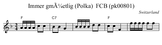Immer gmÃ¼etlig (Polka)  FCB (pk00801) - staff notation