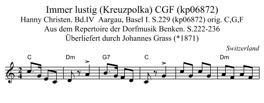 Immer lustig (Kreuzpolka) CGF (kp06872) - staff notation