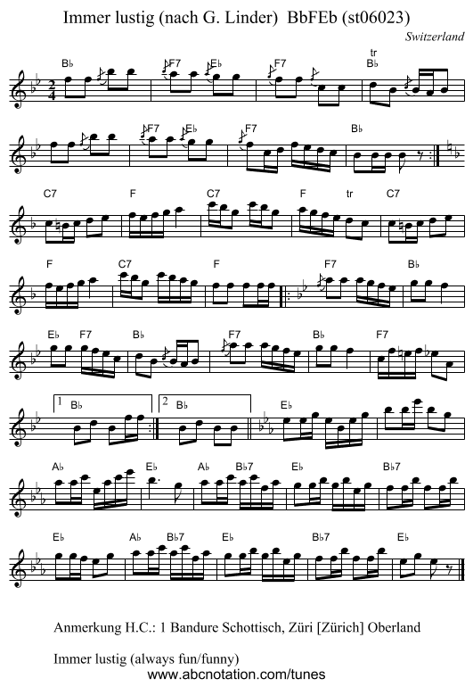 Immer lustig (nach G. Linder)  BbFEb (st06023) - staff notation