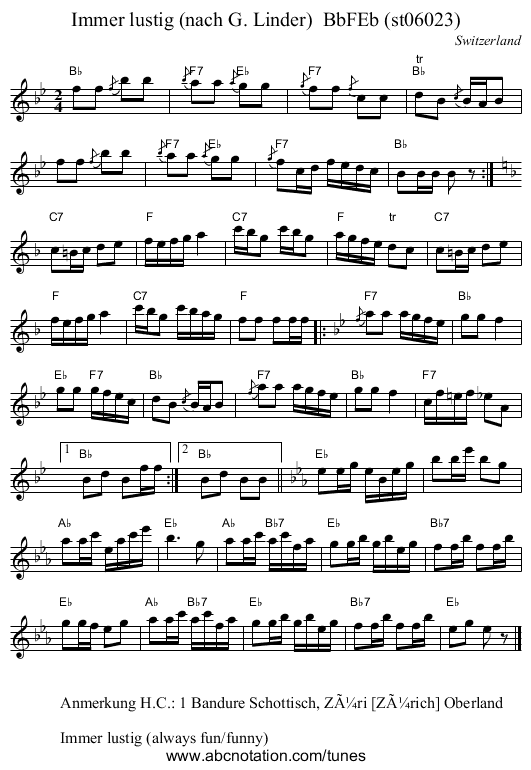 Immer lustig (nach G. Linder)  BbFEb (st06023) - staff notation