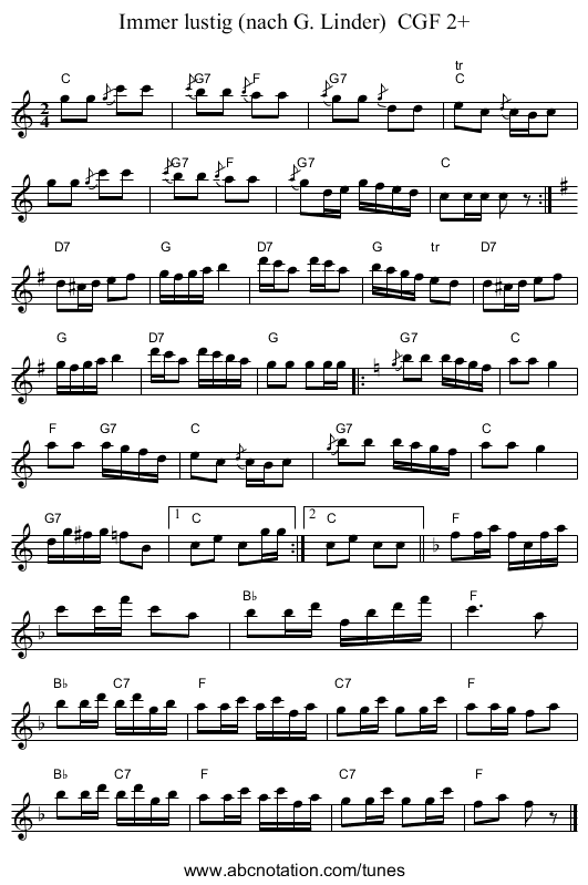 Immer lustig (nach G. Linder)  CGF 2+ - staff notation