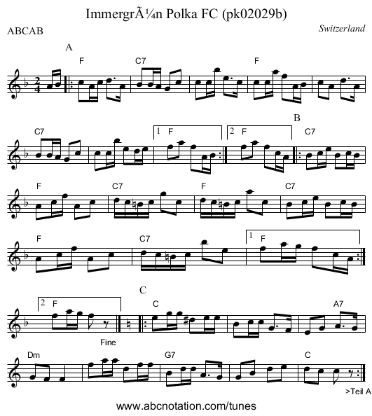 ImmergrÃ¼n Polka FC (pk02029b) - staff notation