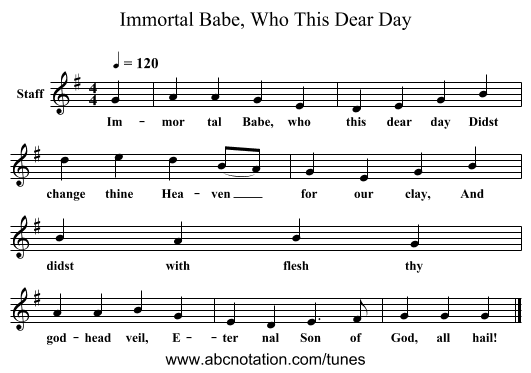 Immortal Babe, Who This Dear Day - staff notation