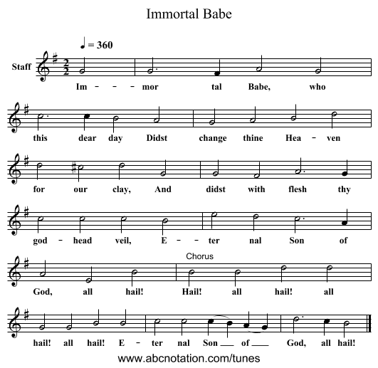 Immortal Babe - staff notation